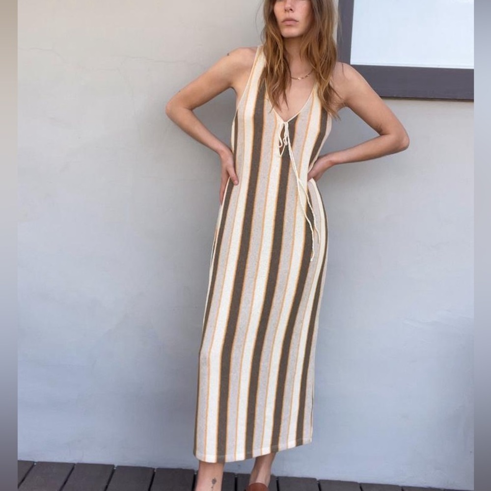 Zara Striped Brown and Cream Maxi Dress